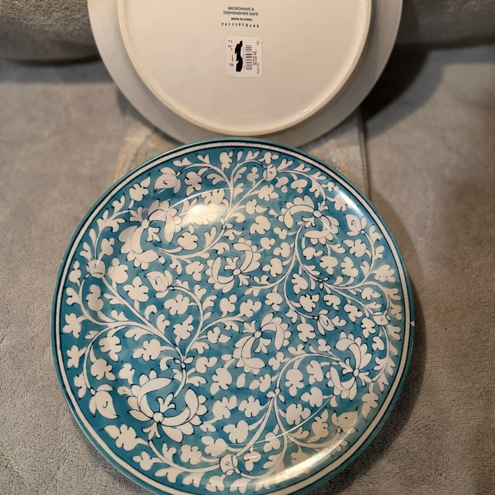 New Pottery Barn ‘Ava’ Floral Dinner Plate Set, S/4, Turquoise
